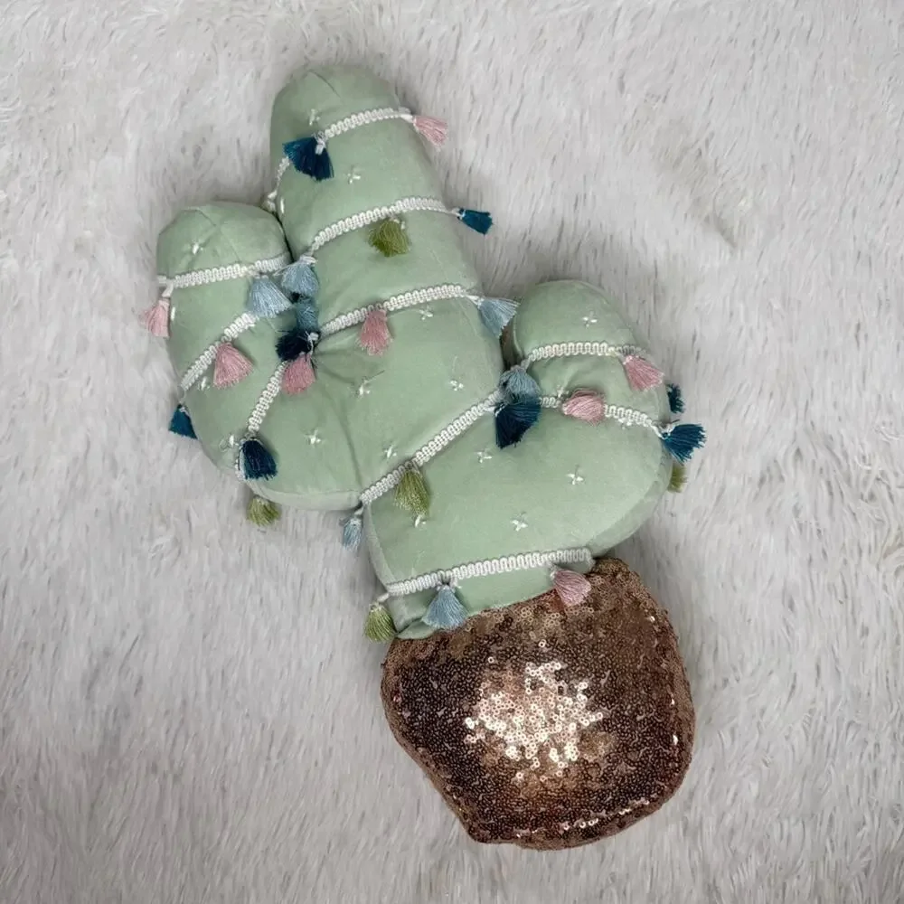 LAUREN CONRAD / green sequin pom pom boho cactus decor throw pillow